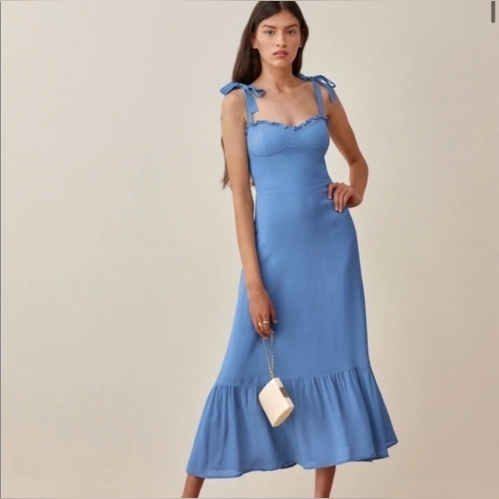 Reformation Periwinkle Blue Tie-Shoulder Midi Dress